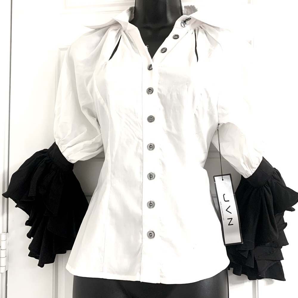 Jovani collared shirt puff sleeve